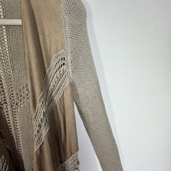 INC Fringe Cardigan Sweater Women’s LARGE Tan Beige Open Knit Boho Western - Picture 5 of 8